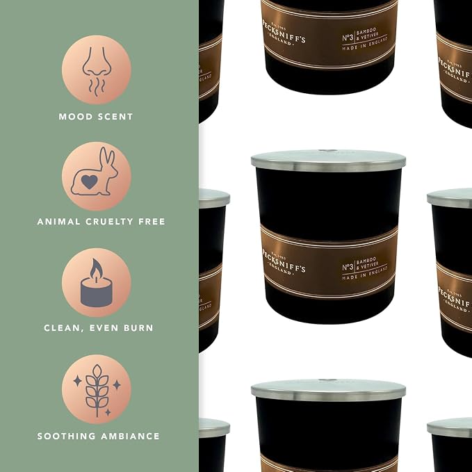 Pecksniffs Black Bamboo & Vetiver Scented Candle | 1 Wick, 184g/6.49oz