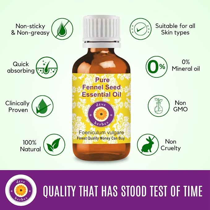 Deve Herbes Pure Fennel Seed Essential Oil (Foeniculum vulgare) Steam Distilled 5ml (0.16 oz)