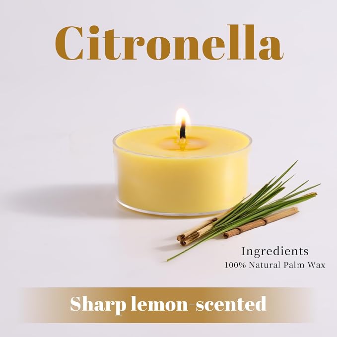 DEVI Fresh Citronella Highly Scented Tea Lights Candles 96 Pack, 4-5 Hours Natural Palm Tea Candles Bulk for Home Scented, Small Indoor Summer Scented Tealight Votives for Home, Patio Garden Yard