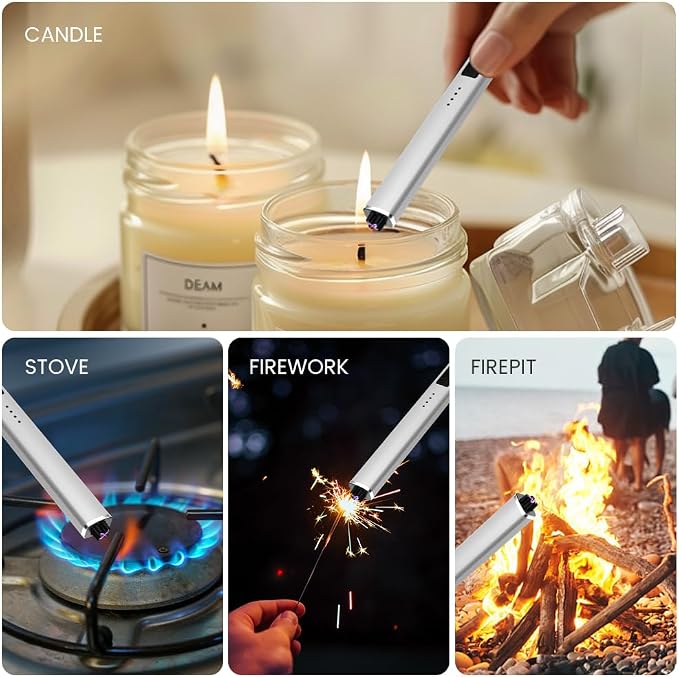 Rechargeable Electric Candle Lighter, Flameless Splash and Windproof USB Type-C Rechargeable Long Lighter for BBQ,Stove,Fireplace