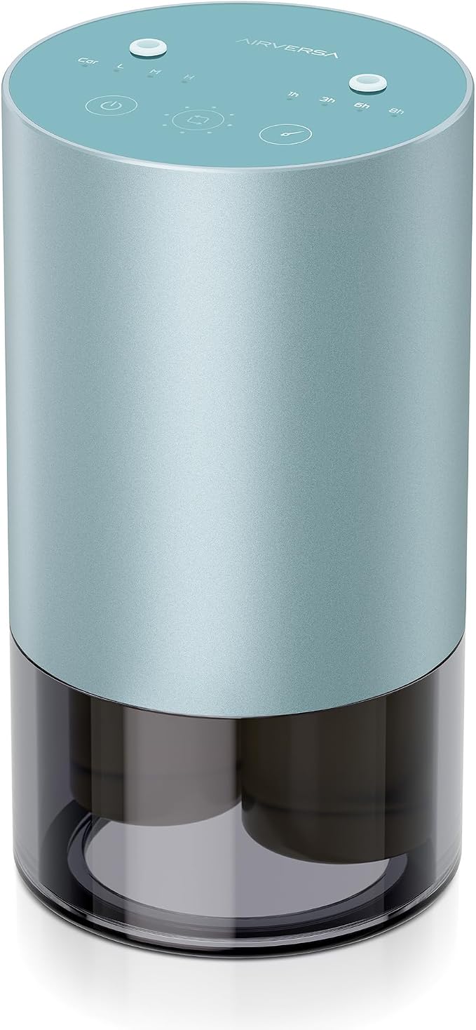 Airversa Dual-Nozzle Waterless Essential Oil Diffuser for Home Rechargeable Scent Diffusers with 5 Timer Settings, 4 Mist Levels with Vehicle Mode for Car Room Studio Office, Mint Metal