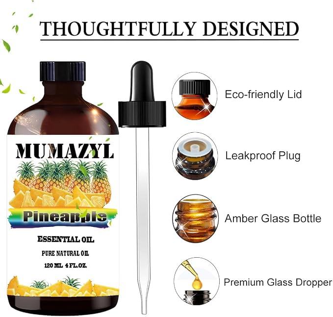 Pineapple Essential Oil, Pineapple Oil 4 Fl Oz 120ML for Diffuser Humidifier Yoga Cleaning DIY Candle Soap Making MUMAZYL Essential Oils
