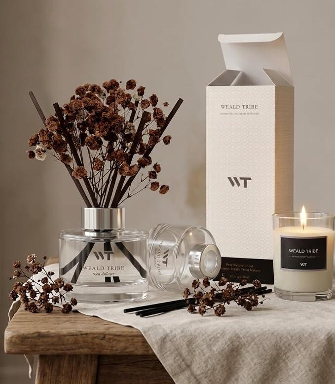 WEALD TRIBE Flower Reed Diffuser Set Vanilla Cinnamon Scent for Bathroom Accessories Shelf Decor & Air Fresheners, Fresh Air Sticks Defusers with 5.1 fl oz Essential Oils, House Office Decor & Gifts