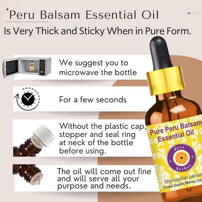 dève herbes Peru Balsam Essential Oil (Myroxylon pereirae) with Glass Dropper | Pure | Viscous Texture | Unisex | All Skin Types | External Use | Natural Extract | Steam Distilled 120ml (4 oz)