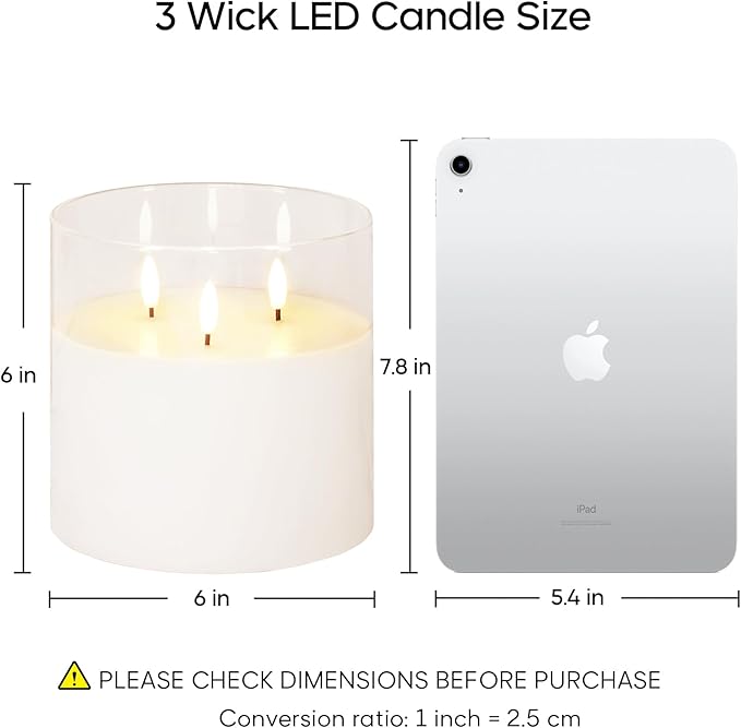 Eywamage 3 Wick Clear Glass Flameless Candle with Remote, Large Flickering LED Battery Pillar Candle Φ 6" H 6"