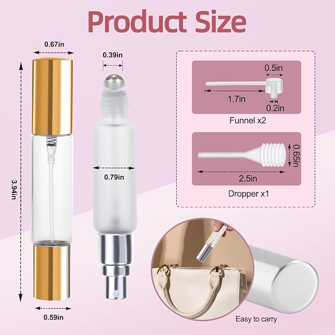 YOCASII 4PCS Roller Bottles for Essential Oils & Mini Spray Bottle Design, Refillable Essential Oil Roller Bottles and Travel Perfume Bottle Refillable for Perfume, Castor Oil