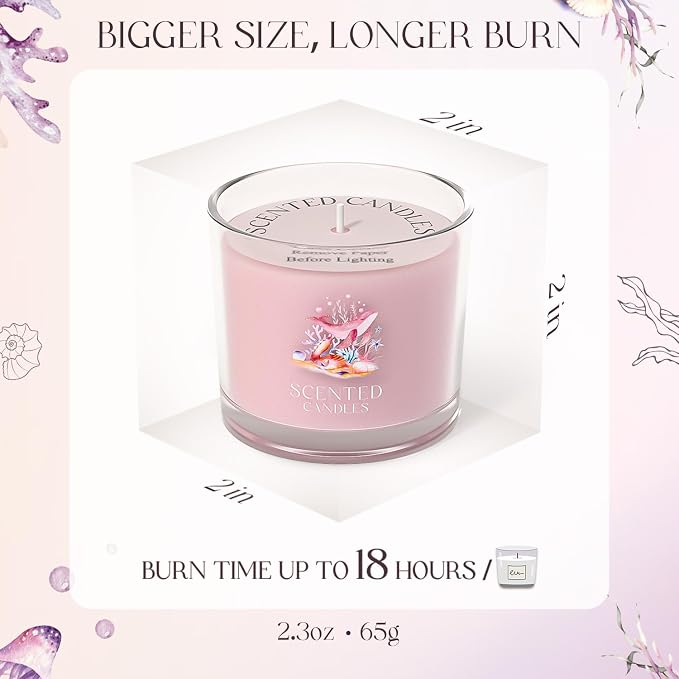 CHILLFLAME Scented Candles Gifts for Women, Candle Gift Set for Her, 3 Pink Ocean Candles, Birthday Gifts for Women/Men (Pink, 7 oz)