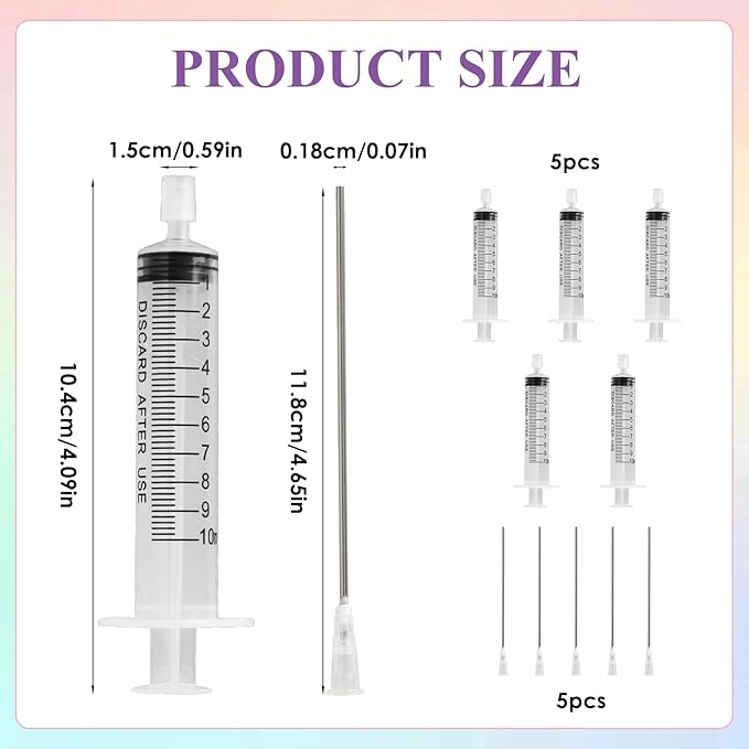 5 Pack-10ml Plastic Perfume Syringe Extracto Decanter Kit with Blunt Stainless Needle Tip, Suitable for Perfume、Ink、Pen、Printer Filling, Refillable Liquid Dispensing and Measuring.