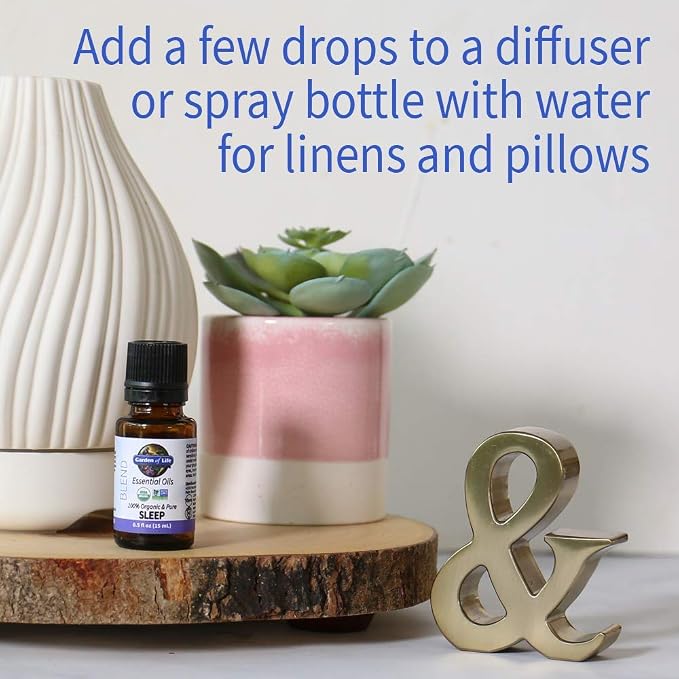 Garden of Life Essential Oil Sleep Blend – 100% Pure Lavender, Ylang Ylang & Chamomile Essential Oil for Diffuser, Home, Skin & Body Care, Calming and Peaceful, USDA Organic, Non-GMO, 0.5 fl oz