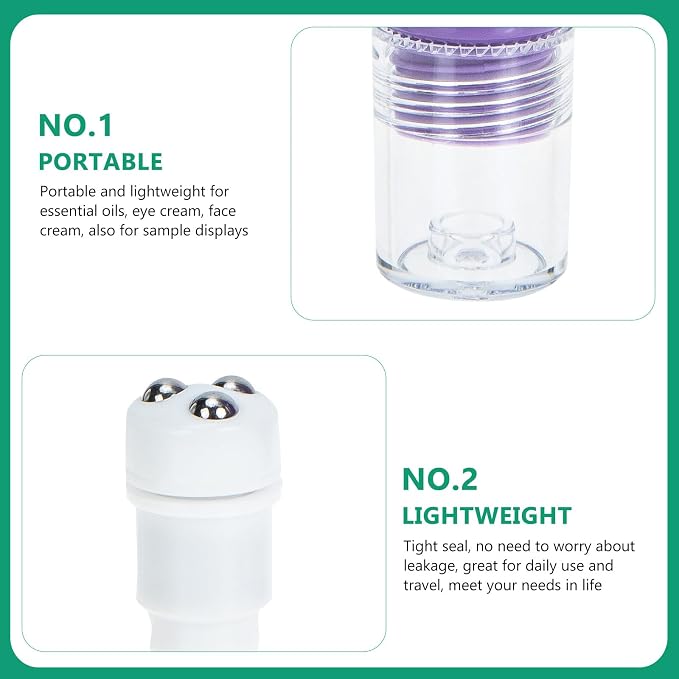 Beavorty Essential Oil Roller Bottles 2 Pack Refillable Eye Face Cream Dispenser Tubes 4.92In Leak-Proof Portable Roll-on Container for Skincare and Travel