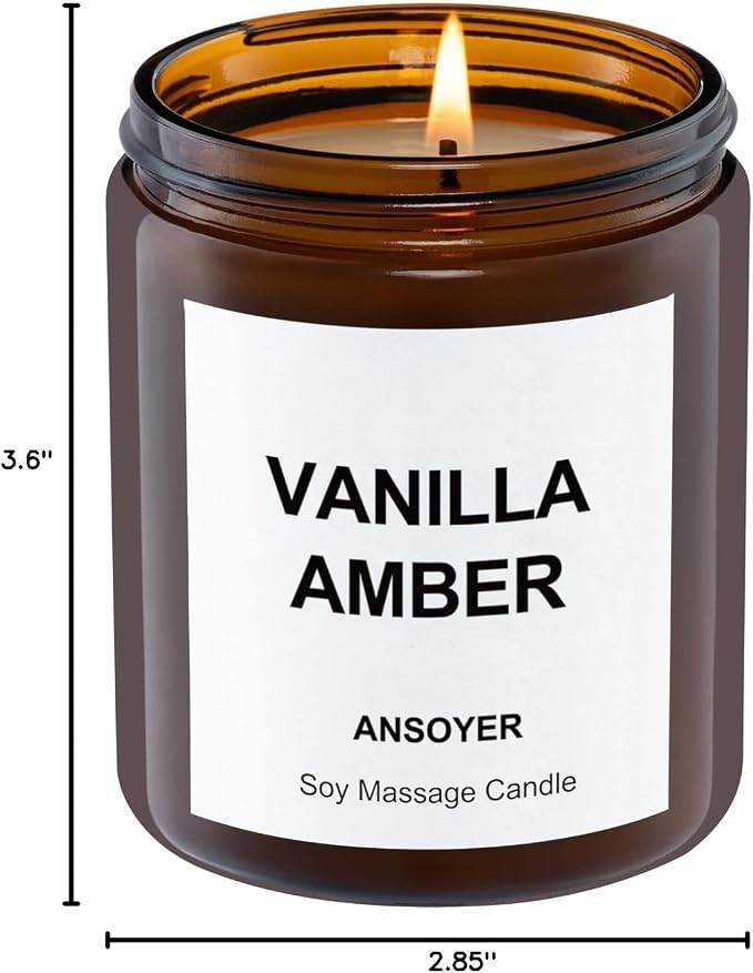 Massage Candle for Relaxation – 7oz Massage Oil Candle with Sweet Almond Oil – (Vanilla Amber)