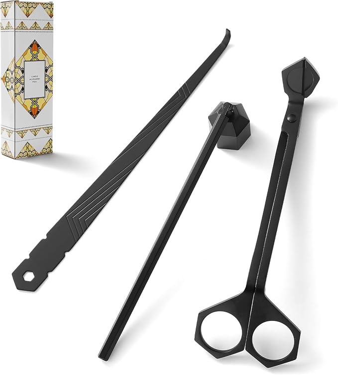 PATOISE 3-in-1 Candle Accessory Set, Wick Trimmer, Candle Snuffer, Wick Spoon, Stainless Steel Material Perfect for Candle Lovers(Black)