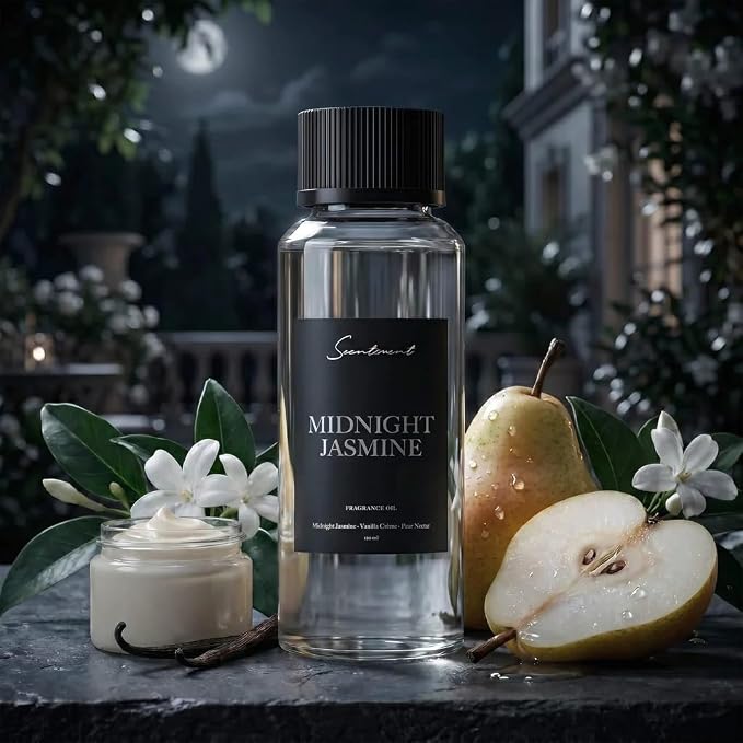 Scentiment Midnight Jasmine Diffuser Oil - Premium Hotel Scent with Notes of Jasmine, Vanilla Crème & Pear Nectar Home Scent, Hotel Fragrance Oil Diffuser Refill - 4.06 fl oz (120 mL)
