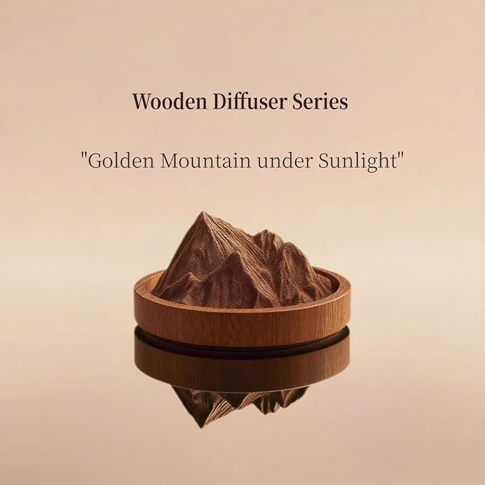 Passive Essential Oil Diffuser Wood Petal-Like, Small Portable Aromatherapy Diffuser Layered, Mini No-Electric Natural Boho Walnut Accent for Car, Desk, Rooms, Home, Office (Mountain-Like)