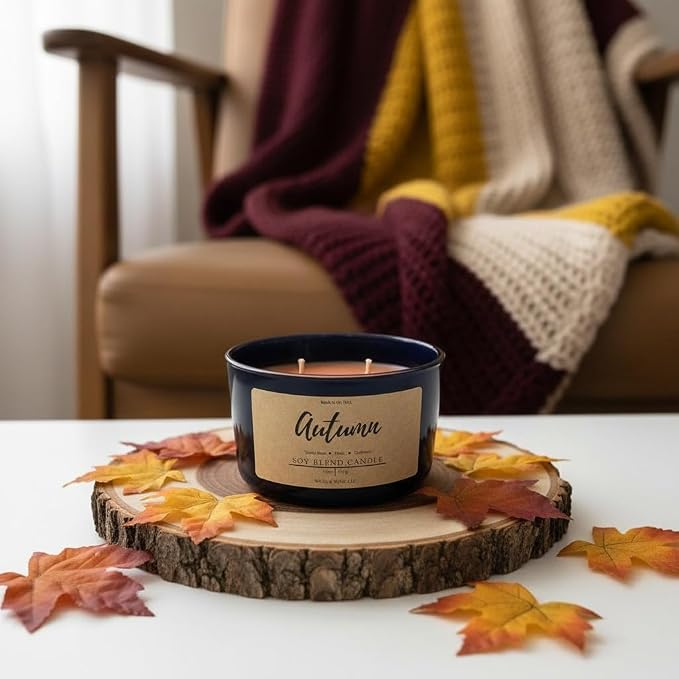 Wicks & Wine Soy Blend 3-Wick Cotton CORE Candle 14oz (Autumn)
