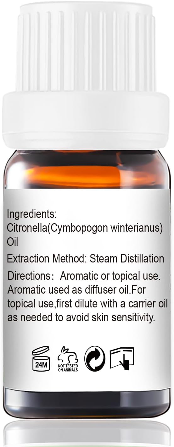 GM Gumili Citronella Essential Oil - 100% Pure Organic Oil for Diffuser, Spray, Candle Making & Skin Care - 10mL Glass Bottle