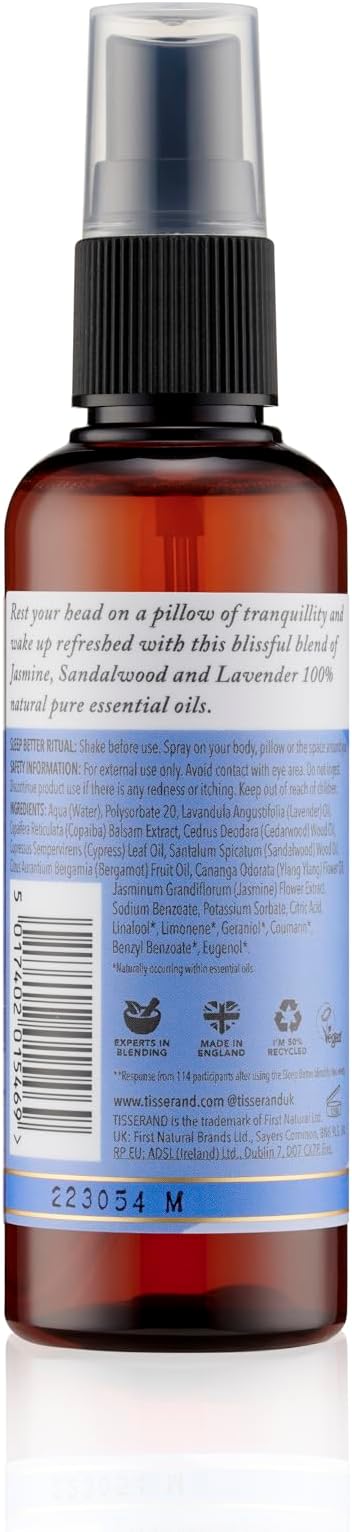 Tisserand Aromatherapy | Sleep Pillow Mist for Body & Room Contains a Soothing Blend of Pure Essential Oils Including, Jasmine, Sandalwood & Lavender | 100% Pure Essential Oil Blend | 3.38 fl. oz.