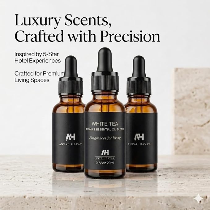White Tea Essential Oil 20ml – Luxury Hotel Essential Oils for Diffusers and Home - Pet Friendly Non Toxic Essential Oils - Premium Home Fragrance - Baccarat Rouge 540 Scent Glass Bottle with Dropper