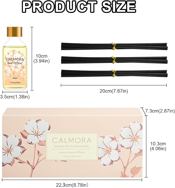 CALMORA Reed Diffuser Set of 3, 50ml Citrus/Linen/Vanilla Scented Oil Diffuser with 15 Sticks | Home Fragrance for Bedroom, Bathroom, Office & Living Room for Women Men
