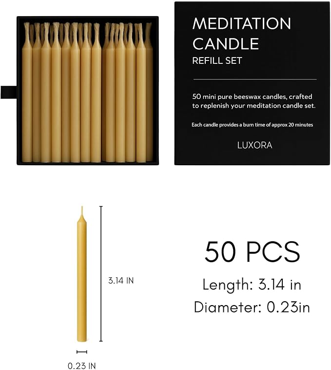 20 Minute Pure Beeswax Candles, Beeswax Meditation Candles, Refill Pack of 50 Mini Candles, Stress Releif Gifts for Women,Non Toxic Candle Made in Australia (Refill Pack 50pcs)