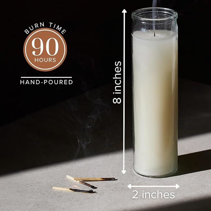 Simply Soson 2x8 inch Ivory Devotional Candles in Glass Jar - 1 Piece - 90 Hours – Prayer Candle - Tall Pillar Candles for Religious, Memorials, Party Decor