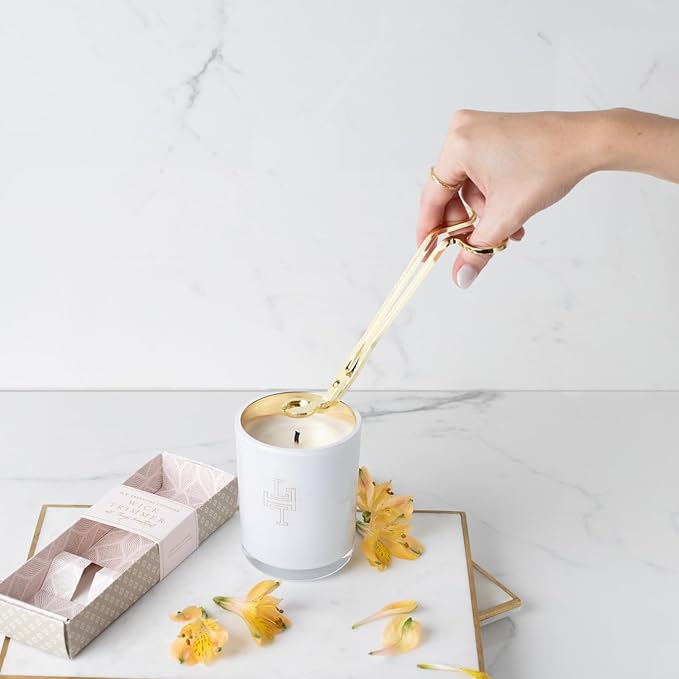 Lollia Essential Luxuries Wick Trimmer, Golden Candle Accessory Embossed with “All Things Beautiful”, Elegant Candle Wick Cutter, Candle Scissors for Longer Burn & Clean Candle