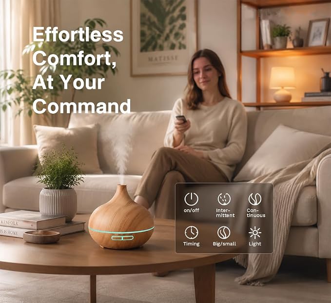 Large Capacity Essential Oil Diffuser,Ultrasonic Diffuser,550ml Humidifier for Home Decor,7 Color LED Light with Waterless Auto-Off (Light)