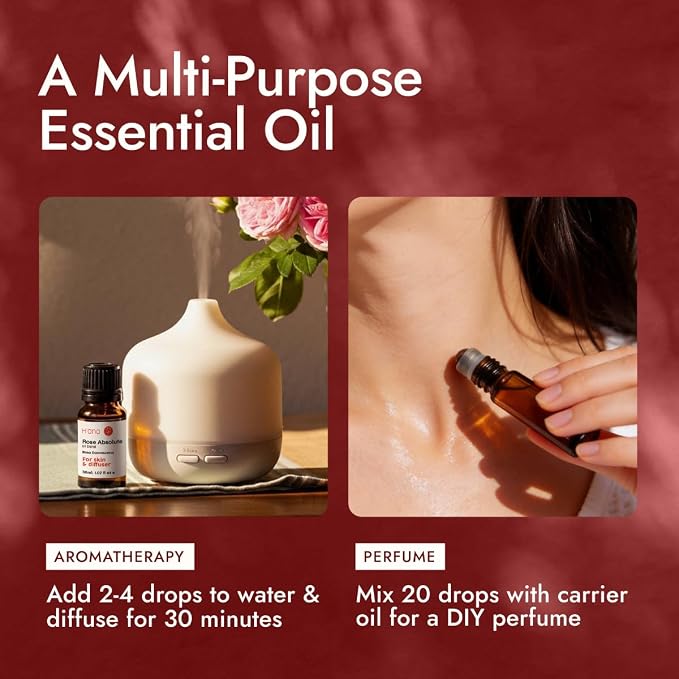 H'ana Rose Oil - 1.02 Fl Oz Rose Essential Oil for Hair, Skin, Diffuser, Aromatherapy & DIY