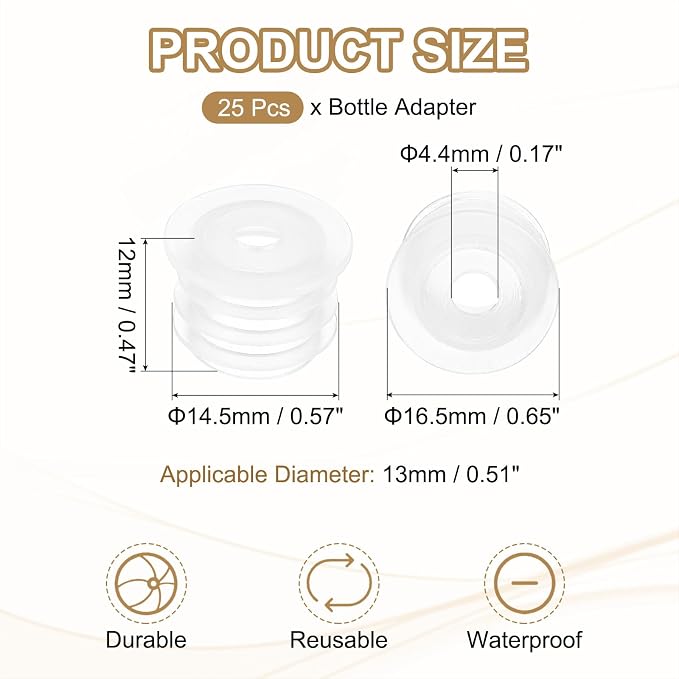 PATIKIL Bottle Adapter 0.51"/13mm Press in Plugs Clear 25Pcs, 0.17" Hole | for Oral Dispenser Liquid Oil Plastic Glass Bottles Stopper