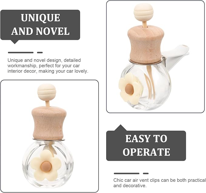 GLEAVI Car Perfume Bottle Empty Essential Oil Diffuser with Vent Clip 2.75X2.36X1.37In Reusable Car Air Freshener Bottle for Interior Decoration and Travel