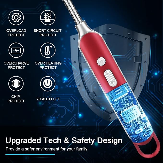 SUPRUS Electric Rechargeable Arc Lighter with LED Battery Display Long Flexible Neck USB Lighter for Candle Cooking (Red, 3Packs)