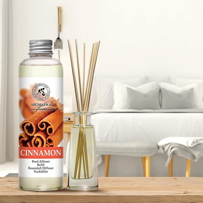 Cinnamon Reed Diffuser Refill with Natural Essential Cinnamon Oil 6.8 Fl Oz - Fresh & Long Lasting Fragrance - Reed Diffuser Oil Refill for Aromatherapy - Home - Fitness - Boutique