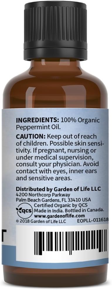 Garden of Life Peppermint Essential Oil – 100% Pure Essential Oil for Diffuser, Aromatherapy, Meditation, Energizing and Refreshing, USDA Organic, Non-GMO, 1 fl oz