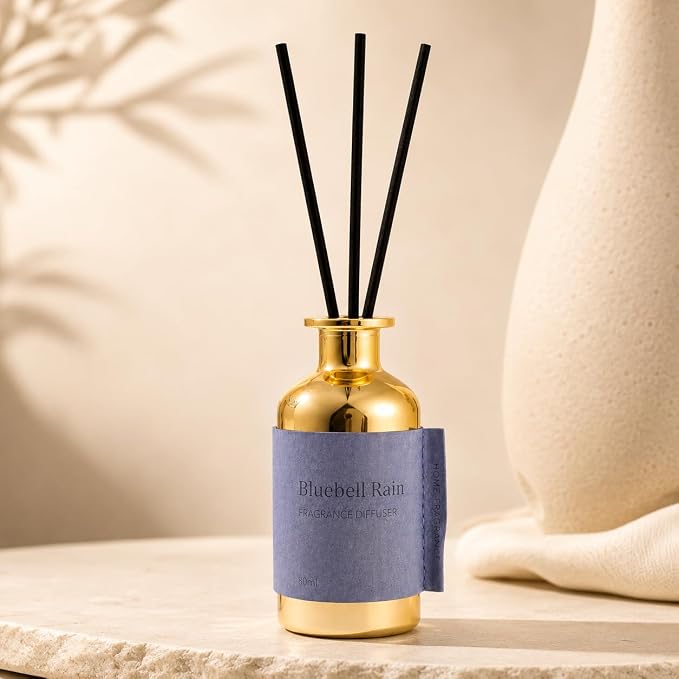 Reed Diffuser for Home, Bluebell Rain / 2.7oz / Long Lasting Floral Fragrance Oil with Reed Sticks – Air Freshener for Bathroom, Office, Closet, Fresh Dewy Aquatic Scent