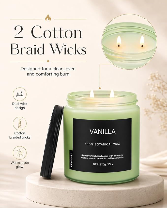 Vanilla Scented Candle, 13oz Soy Wax Candle, 70–80 Hour Burn Time, Warm & Sweet Home Fragrance, Cozy Candle for Relaxation, Gift for Women Men, Bedroom & Self Care Use