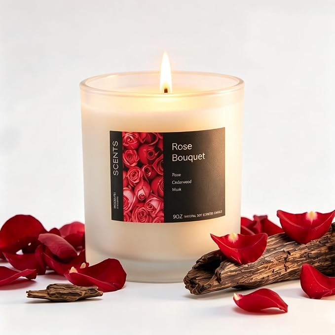 Natural Soy Wax Velvet Rose & Oud Candle, 50 Hour Long Burning Aromatherapy Candle for Relaxation, Romantic Floral Woody Aromatherapy Candle Home Décor, Spa, Yoga, Sleep & Holiday Gifts