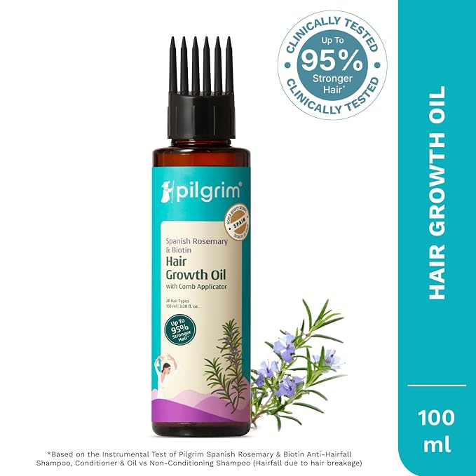 Pilgrim Rosemary & Biotin Hair Oil to Control Hair Fall & Strengthens Hair | Rosemary essential oil for hair growth | Reduces Hairfall | For Women and Men | 100ml, 3.38 fl. oz.