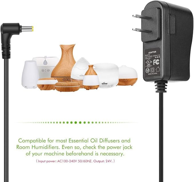 [UL Listed] 24V Power Cord, iCreatin AC to DC Adapter Switching Power Supply Replacement Charger Cable for 100ml / 120ml / 300ml / 500ml Essential Oil Diffuser and Aroma Diffuser Humidmifier
