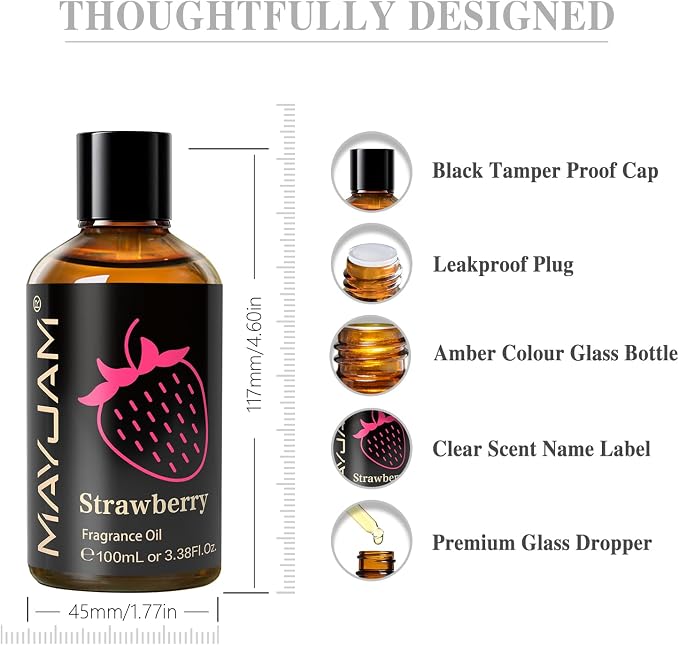 MAYJAM 100ML/3.38FL.OZ Strawberry Fragrance Oils with Glass Dropper, Essential Oils for Diffusers for Home, Long Lasting Scented Oils for Diffusers Soap Candle Making