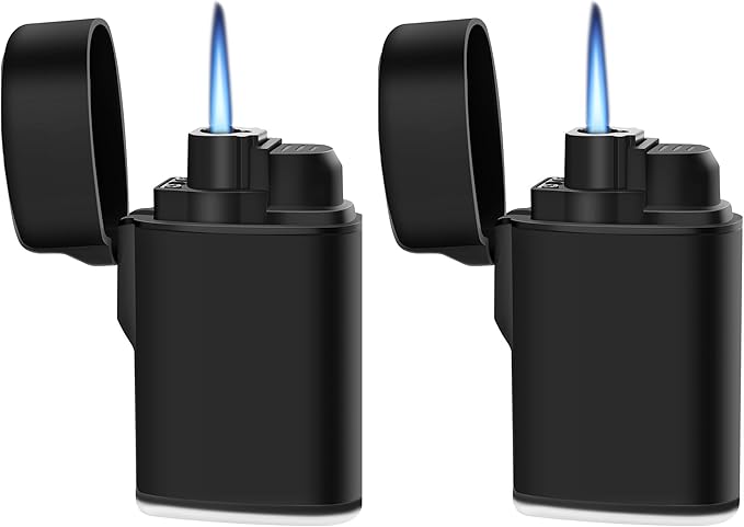 Mini Torch Lighter Windproof Jet Flame Butane Refillable Pocket Lighter for Candles, Camping, Fireplaces, Gas Stove, BBQ & Survival Gear, Pack 2, Black Color (Butane not Included)
