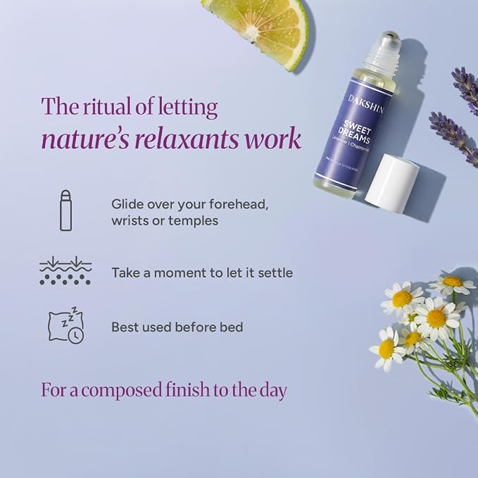 DAKSHIN Sweet Dreams Essential Oil Roll-On | Lavender, Vanilla, Chamomile & Bergamot | Naturally Calming Bedtime Aromatherapy | Cruelty-Free | 10ml