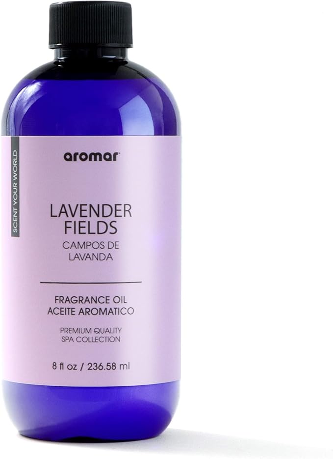 AROMAR Premium Fragrance Oil, Long-Lasting, Refreshing Uplifting Aroma for Aromatherapy, Relaxation & Household Uses. Lavender Fields - 8oz