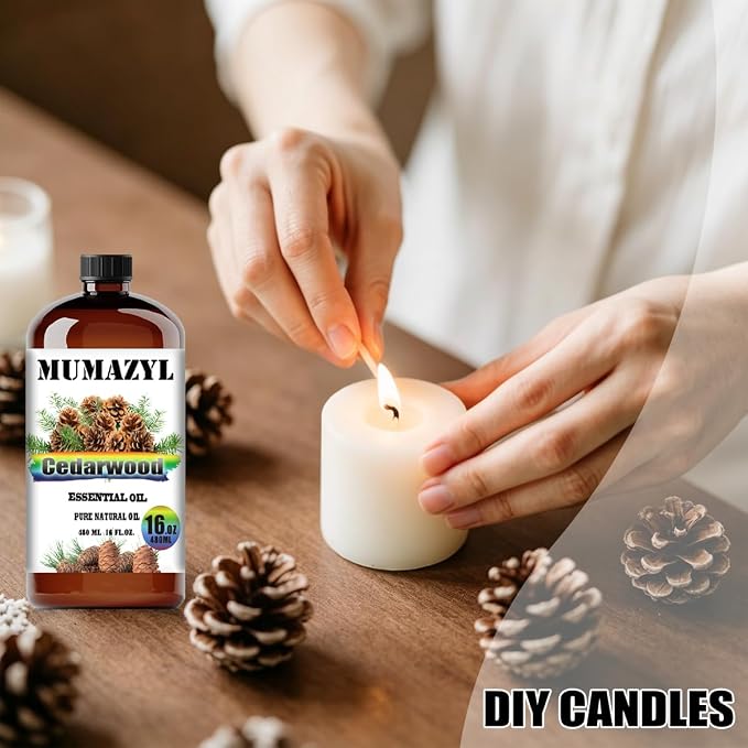 Cedarwood Essential Oil, Cedarwood Oil 16 Fl Oz 480ML for Diffuser Humidifier Yoga Cleaning DIY Candle Soap Making MUMAZYL Essential Oils