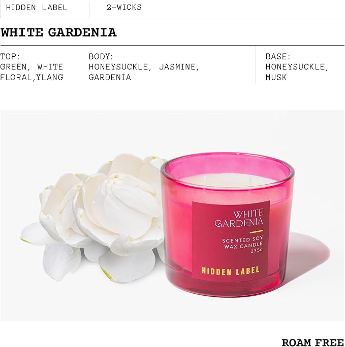 White Gardenia Scented Candle, 2-Wick Soy Candle,Luxury Jar Candles,Candles for Home Scented,45 Hours Long Burning,8.3 Oz