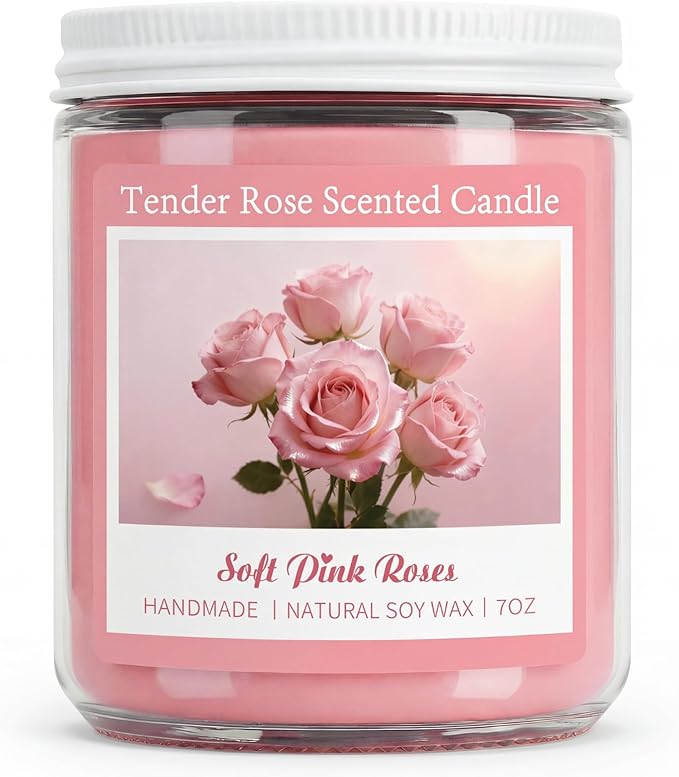 Homsolver Tender Rose Scented Candles, Natural Soy Candle Valentines Mothers Day Gift for Her Mom Wife Girlfriend, Anniversary Birthday Gifts for Women, Novelty Jar Candle with 50+ Hours of Burn