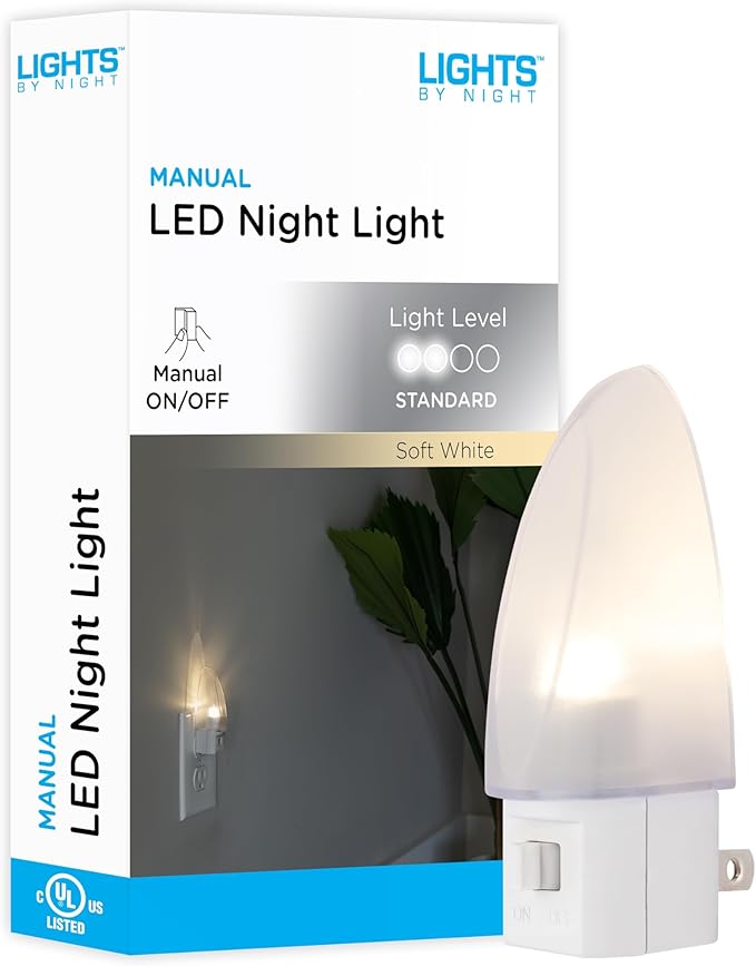 Lights by Night Plug in Night Light with Manual On Off Switch, Traditional Nightlight Plug into Wall, Warm White, Bedroom, Bathroom, Nursery, Hallway, Kitchen, UL Safety Listed, 11140