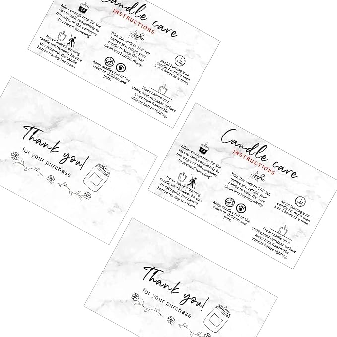 Handmade Candle Care Instruction Card, Candle Care Instruction Card, 3.5 x 2 inches for Handmade Candle Makers Soy Bees Wax Coconut Essential Oils, 50 Pack(Marble Look Design)