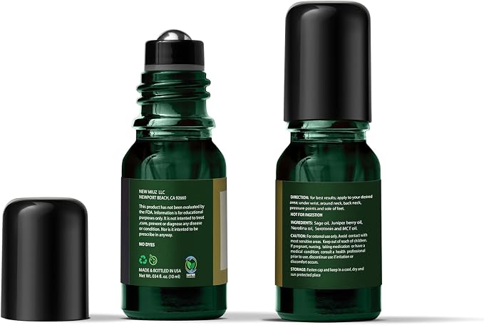 Stress Relief Roll On Essential Oil Sage Juniper Berry Spiritual Energy Clearing Protection Destress Smokeless Smudging Calm Aromatherapy Gifts Women