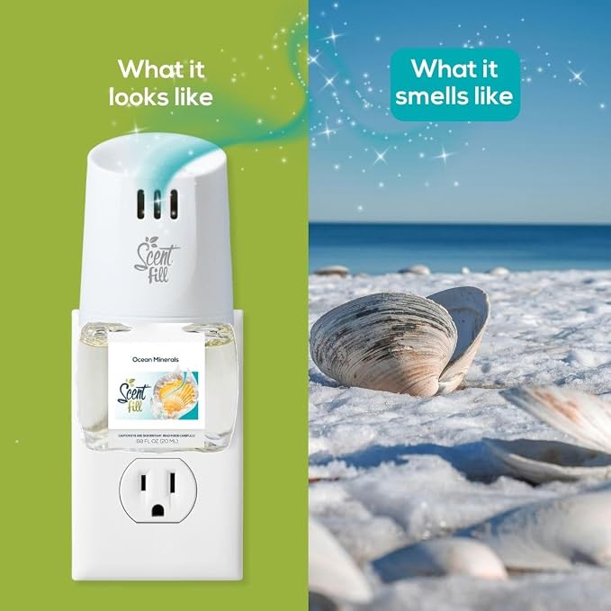 Scent Fill Ocean Minerals Plug in Air Freshener, Scented Oil Refills, 2 Refills + Diffuser