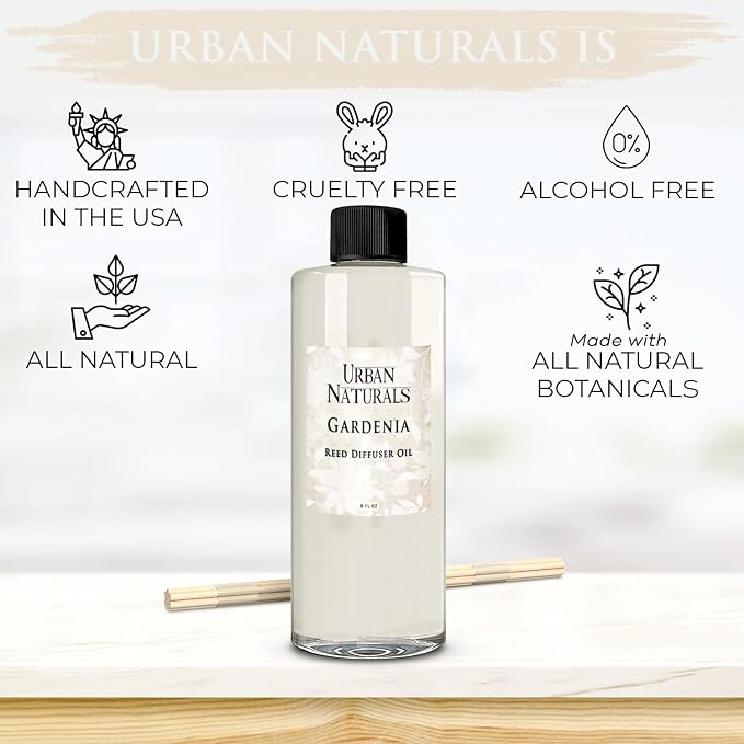 Urban Naturals Reed Diffuser Oil Refill Flower Shop with Violets, Daisies, Green Stems, Hyacinth, Rose 8 oz + Free Reed Sticks, Made in the USA